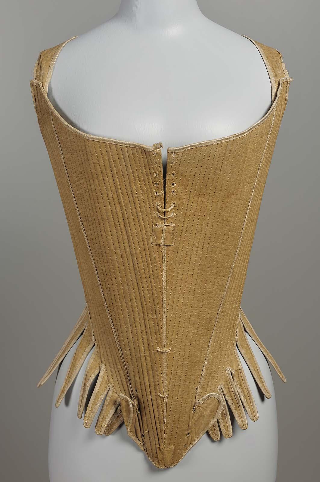 Stays, Western European, 1770–90, Linen plain weave, baleen and silk tape MFA Boston 43.543