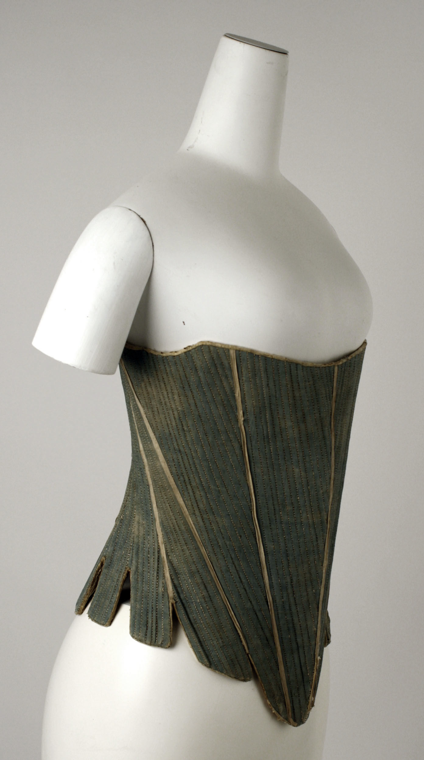 Stays, third quarter 18th century, American, flax, cotton, leather, wood Gift of Jacqueline Loewe Fowler, 1983, Metropolitan Museum of Art, 1983.213.4