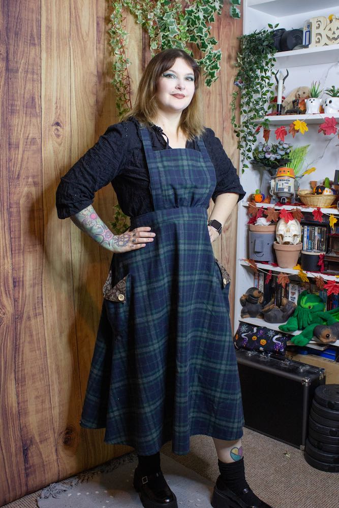 Casca @misscasca and Crafting with Casca in the Scroop Patterns Tara Pinafore