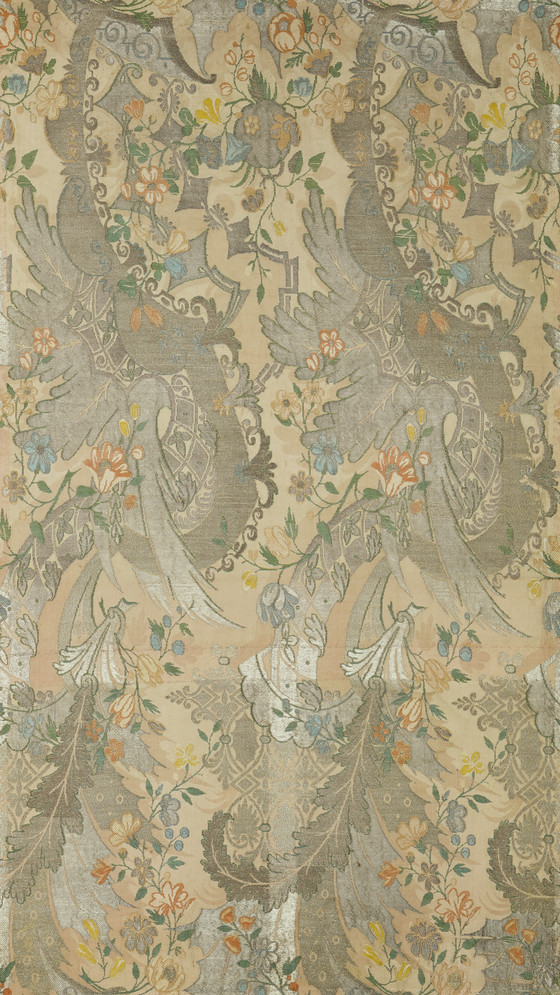 Fabric, Italy, Venice, 1712-1731, Silk damask with silk and metallic thread supplementary-weft patterning bound in twill, LACMA M.67.87.2