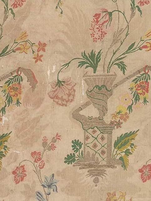 Textile fragment, possibly Dutch, ilk satin damask brocaded with silk and metal wrapped thread, about 1700 MFA Boston, 96.420a