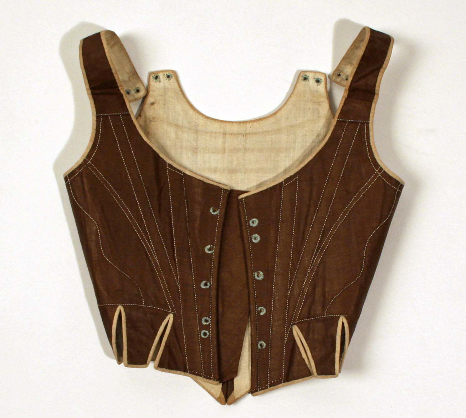Corset, 1780s–90s, European, cotton, wood, Metropolitan Museum of Art, 1983.242.2