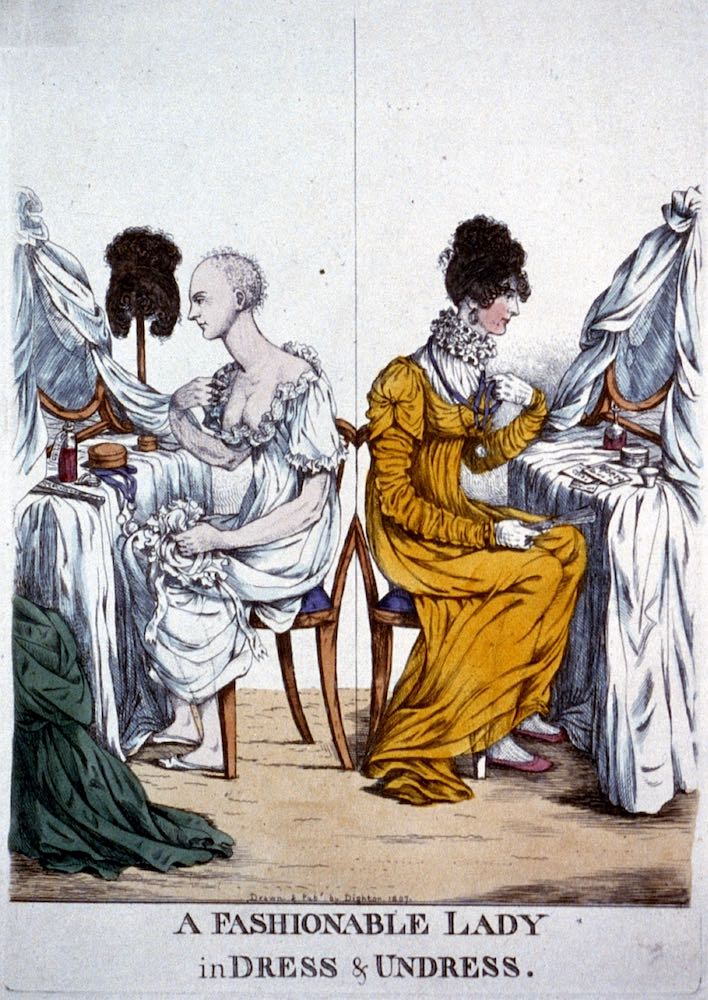 A Fashionable Lady in Dress & Undress. Colour etching by Robert Dighton (1762-1814), 1807