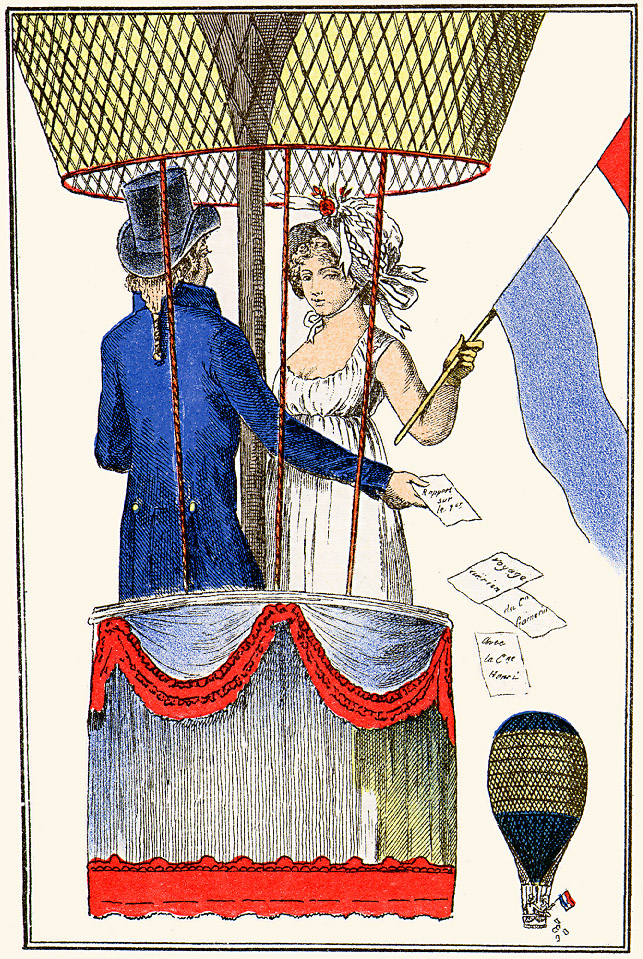 An illustration of ballooning, from the Journal des Dames et des Modes, 1797-1798